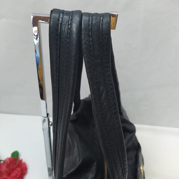 Tory Burch Black Soft Leather Double Handles Satchel Shoulder Bag W/ Mirror - Picture 7 of 16